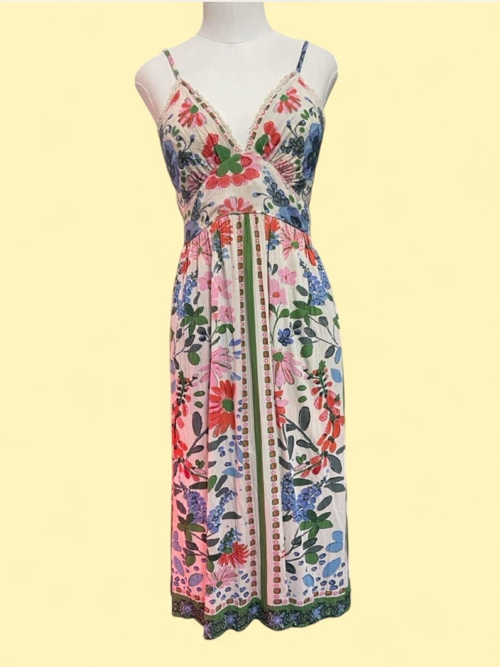 Angie White Floral V-Neck Spaghetti Strap Midi Dress